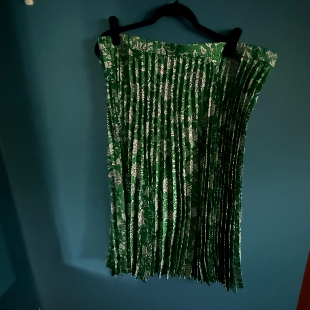 J. Crew Green Pleated Midi Skirt